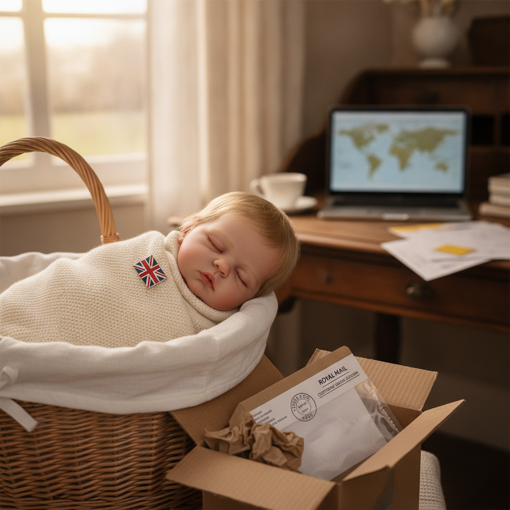 Reborn doll package being delivered to a home in the United Kingdom, illustrating smooth delivery process.